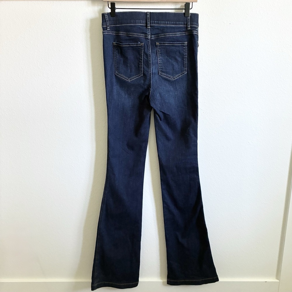 Spanx Pull On High Rise Flare Jeans Tummy Control Dark Wash Medium Tall Long - Picture 3 of 7